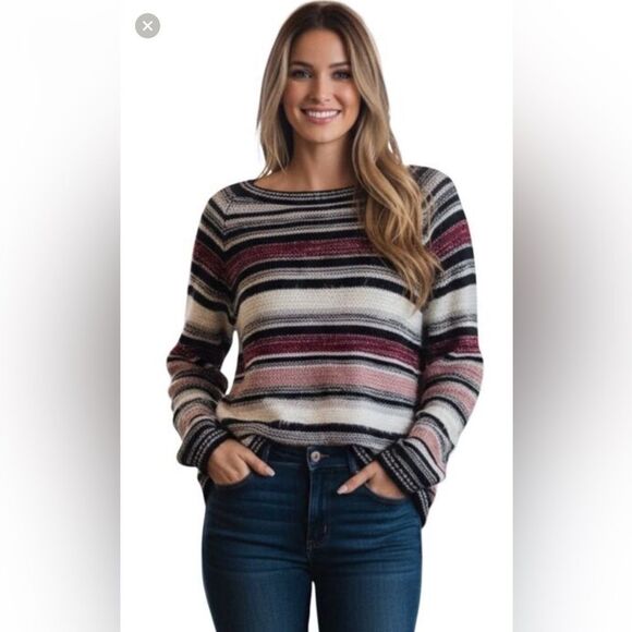 VENUS Sweater Women's Medium Multicolor Oversized Striped Long Sleeve Pullover - Picture 1 of 14